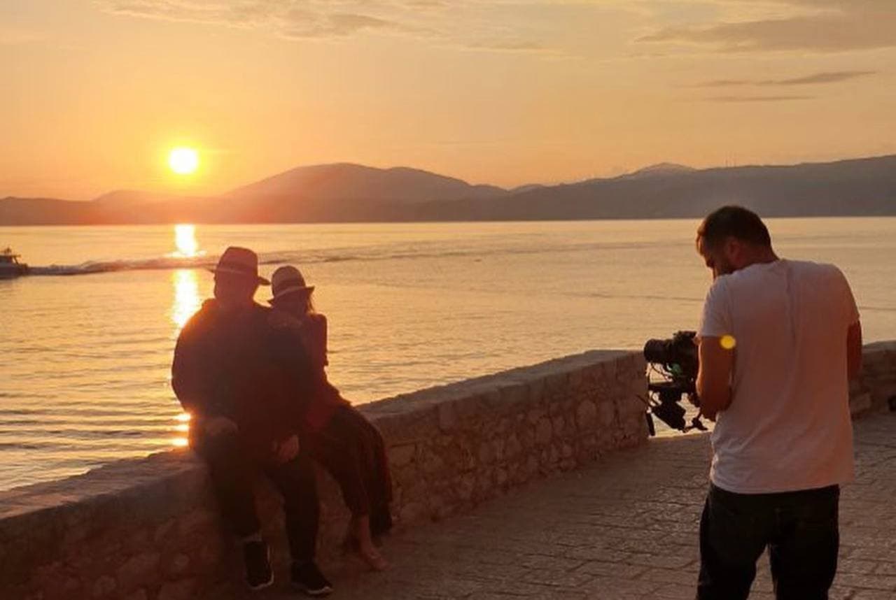 Golden hour filming by the sea